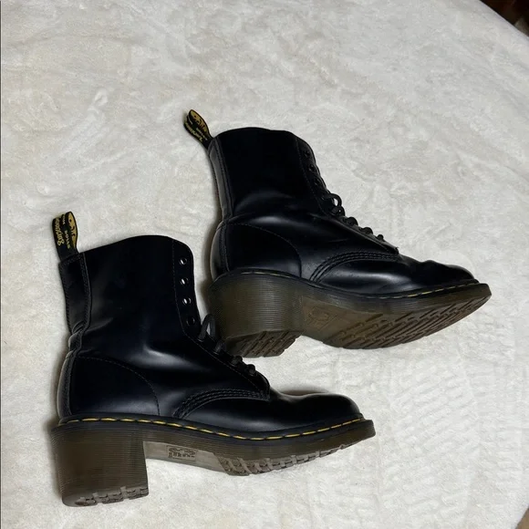 Dr. Martens Clemency Black Heeled Lace up Boots Smooth Leather Size 7 - Picture 2 of 14
